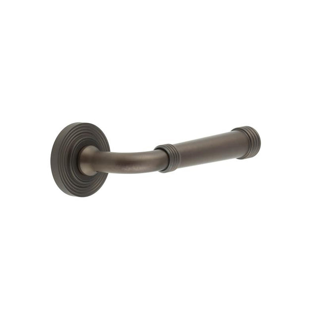 This is an image showing the Frelan - Highgate Door Handles Reeded Rose Dark Bronze available to order from T.H. Wiggans Ironmongery in Kendal