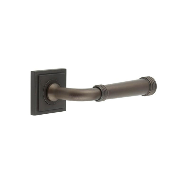 This is an image showing the Frelan - Highgate Door Handles Square Stepped Dark Bronze available to order from T.H. Wiggans Ironmongery in Kendal