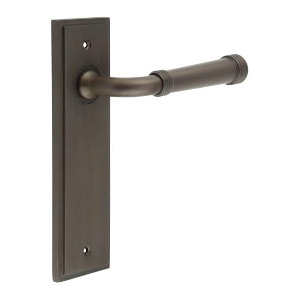 This is an image showing the Frelan - Highgate Door Handle Latch Backplate Dark Bronze available to order from T.H. Wiggans Ironmongery in Kendal