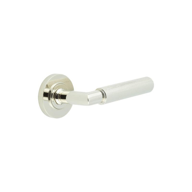 This is an image showing the Frelan - Piccadilly Door Handle on Plain Rose Polished Nickel available to order from T.H. Wiggans Ironmongery in Kendal