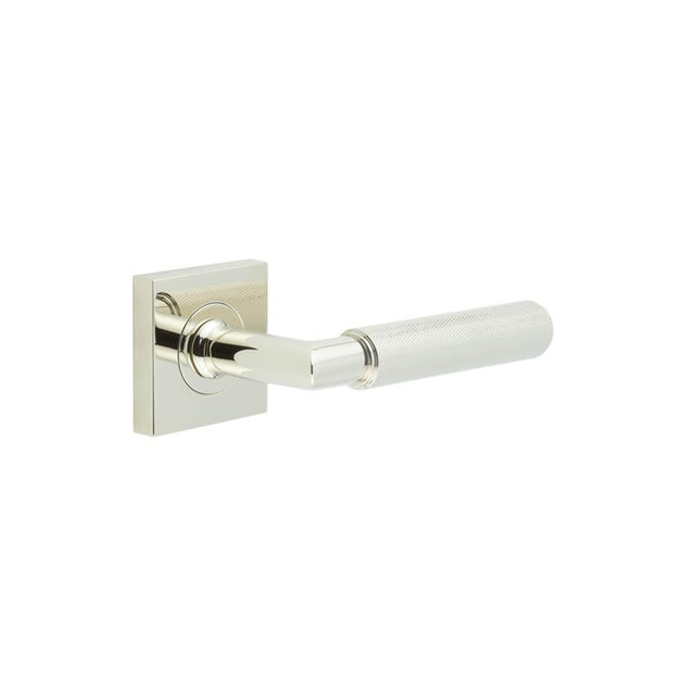 This is an image showing the Frelan - Piccadilly Door Handle on Square Plain Rose Polished Nickel available to order from T.H. Wiggans Ironmongery in Kendal