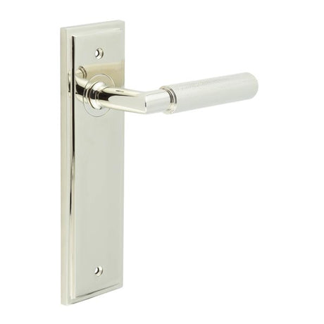 This is an image showing the Frelan - Piccadilly Door Handle Latch Backplate Polished Nickel available to order from T.H. Wiggans Ironmongery in Kendal