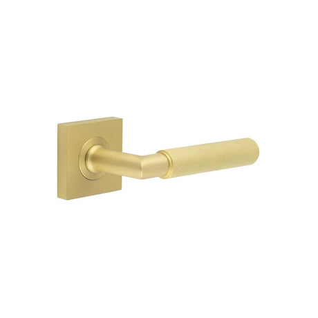 This is an image showing the Frelan - Piccadilly Door Handle on Square Plain Rose Satin Brass available to order from T.H. Wiggans Ironmongery in Kendal