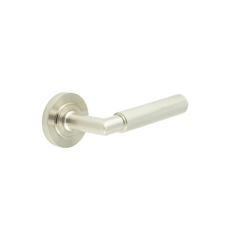 This is an image showing the Frelan - Piccadilly Door Handle on Plain Rose Satin Nickel available to order from T.H. Wiggans Ironmongery in Kendal