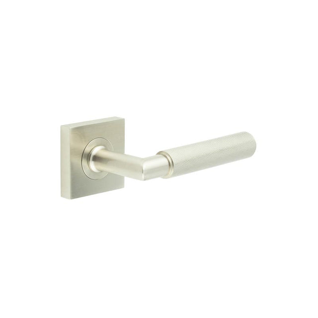 This is an image showing the Frelan - Piccadilly Door Handle on Square Plain Rose Satin Nickel available to order from T.H. Wiggans Ironmongery in Kendal