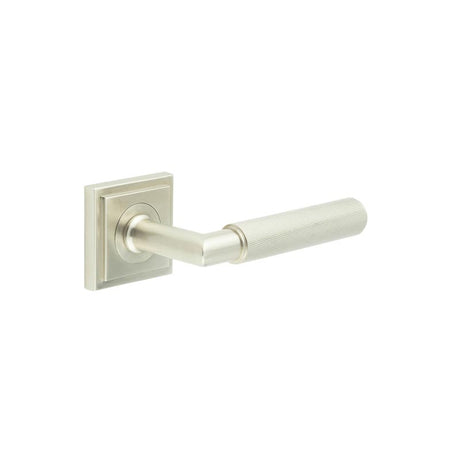 This is an image showing the Frelan - Piccadilly Door Handle on Square Stepped Satin Nickel available to order from T.H. Wiggans Ironmongery in Kendal