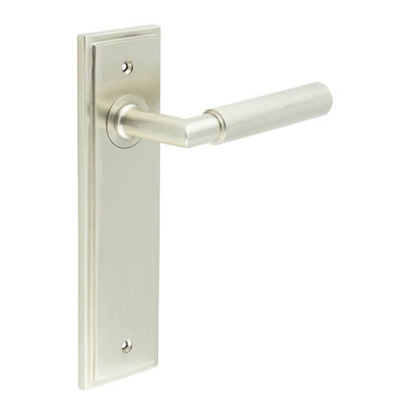 This is an image showing the Frelan - Piccadilly Door Handle Latch Backplate Satin Nickel available to order from T.H. Wiggans Ironmongery in Kendal