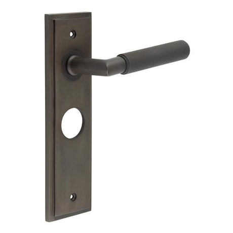 This is an image showing the Frelan - Piccadilly Door Handle Bathroom Backplate Dark Bronze available to order from T.H. Wiggans Ironmongery in Kendal