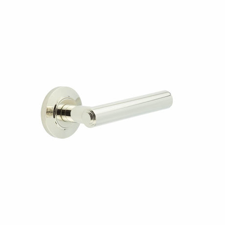 This is an image showing the Frelan - Richmond Door Handles Chamfered Rose Polished Nickel available to order from T.H. Wiggans Ironmongery in Kendal