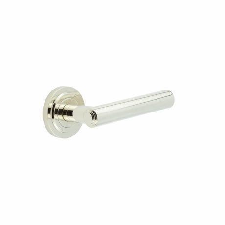 This is an image showing the Frelan - Richmond Door Handles Stepped Rose Polished Nickel available to order from T.H. Wiggans Ironmongery in Kendal