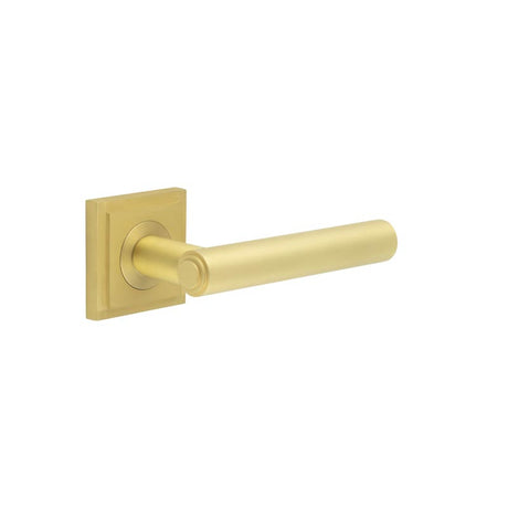 This is an image showing the Frelan - Richmond Door Handles Square Stepped Satin Brass available to order from T.H. Wiggans Ironmongery in Kendal
