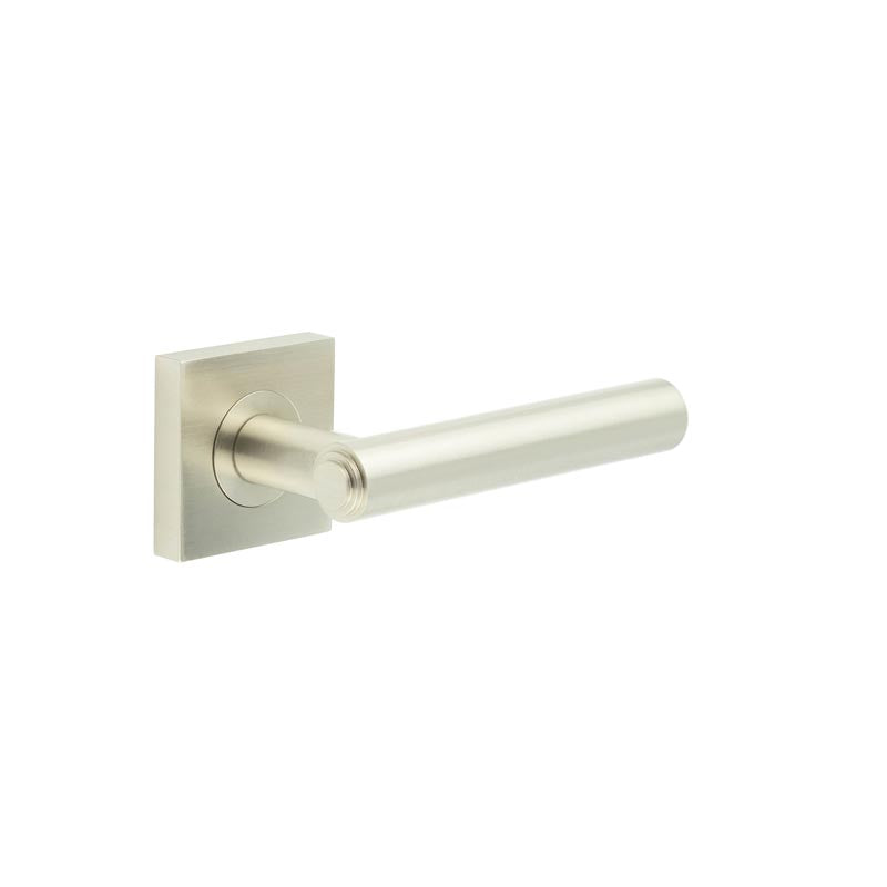 This is an image showing the Frelan - Richmond Door Handles Square Plain Satin Nickel available to order from T.H. Wiggans Ironmongery in Kendal