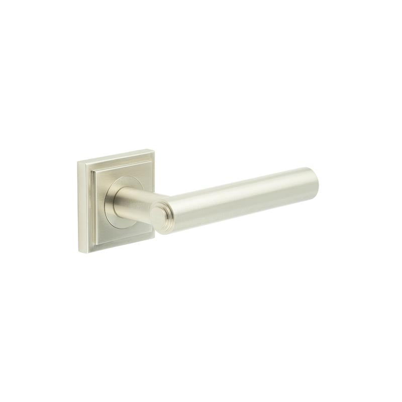 This is an image showing the Frelan - Richmond Door Handles Square Stepped Satin Nickel available to order from T.H. Wiggans Ironmongery in Kendal