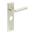 This is an image showing the Frelan - Richmond Door Handle Bathroom Backplate Satin Nickel available to order from T.H. Wiggans Ironmongery in Kendal