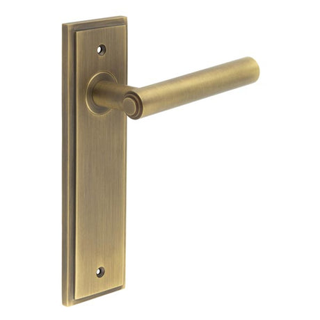 This is an image showing the Frelan - Richmond Door Handle Latch Backplate Antique Brass available to order from T.H. Wiggans Ironmongery in Kendal