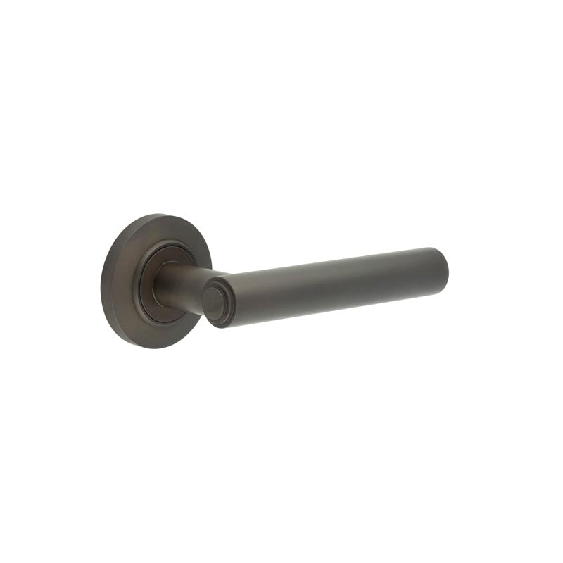 This is an image showing the Frelan - Richmond Door Handles Chamfered Rose Dark Bronze available to order from T.H. Wiggans Ironmongery in Kendal