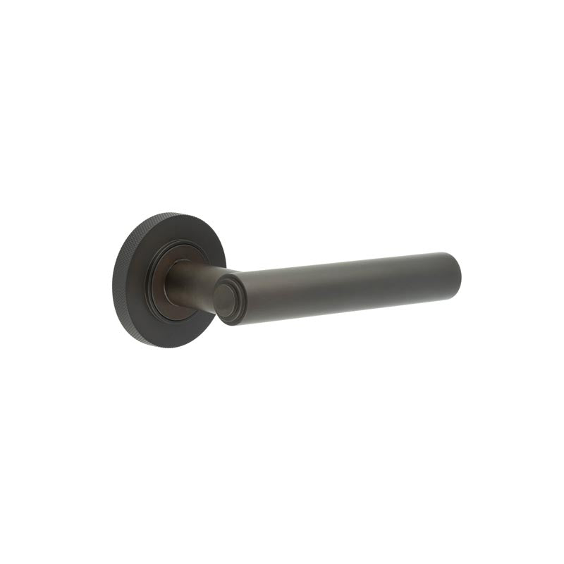 This is an image showing the Frelan - Richmond Door Handles Knurled Rose Dark Bronze available to order from T.H. Wiggans Ironmongery in Kendal