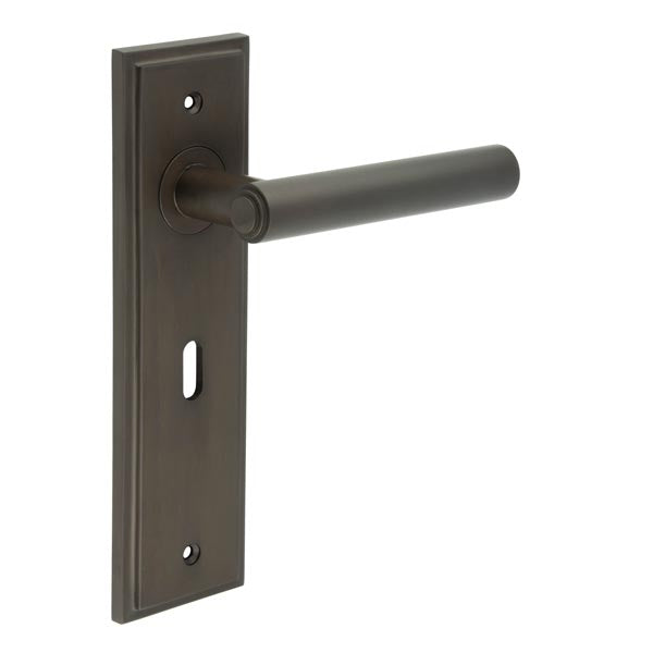 This is an image showing the Frelan - Richmond Door Handles Square Stepped Dark Bronze available to order from T.H. Wiggans Ironmongery in Kendal