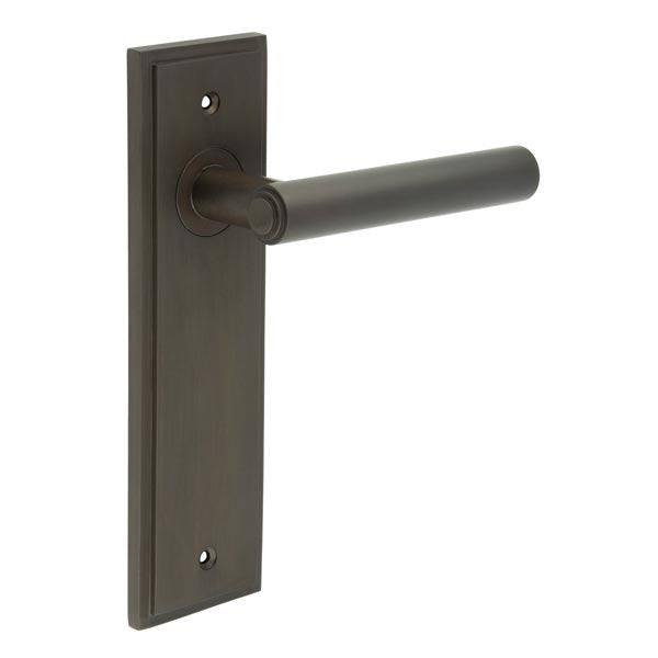 This is an image showing the Frelan - Richmond Door Handle Latch Backplate Dark Bronze available to order from T.H. Wiggans Ironmongery in Kendal