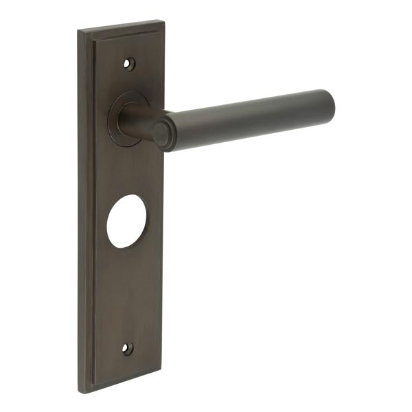 This is an image showing the Frelan - Richmond Door Handle Bathroom Backplate Dark Bronze available to order from T.H. Wiggans Ironmongery in Kendal