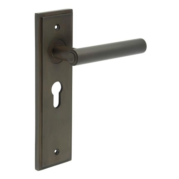 This is an image showing the Frelan - Richmond Door Handle Euro Backplate Dark Bronze available to order from T.H. Wiggans Ironmongery in Kendal