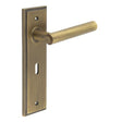 This is an image showing the Frelan - Richmond Door Handle Lock Backplate Antique Brass available to order from T.H. Wiggans Ironmongery in Kendal