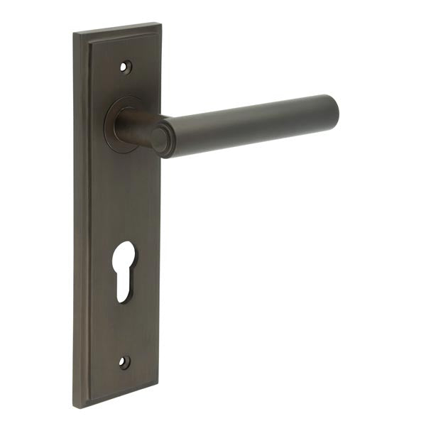 This is an image showing the Frelan - Richmond Door Handle Din Euro Backplate Dark Bronze available to order from T.H. Wiggans Ironmongery in Kendal