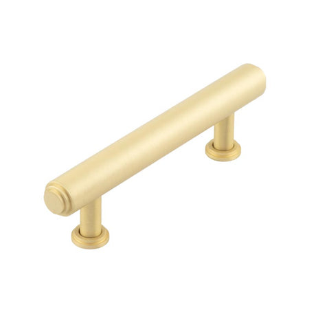 This is an image showing the Burlington - Belgrave Cabinet Handle 96mm CTC - Satin Brass available to order from T.H. Wiggans Ironmongery in Kendal