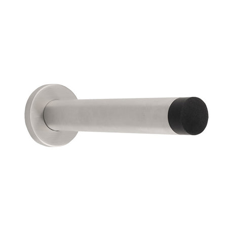 This image shows Eurospec - 150 x 22mm - wall mounted doorstop on rose - concealed fix - satin stainless steel - 150mm - dsw1019sss available from T.H. Wiggans Ironmongery in Kendal.