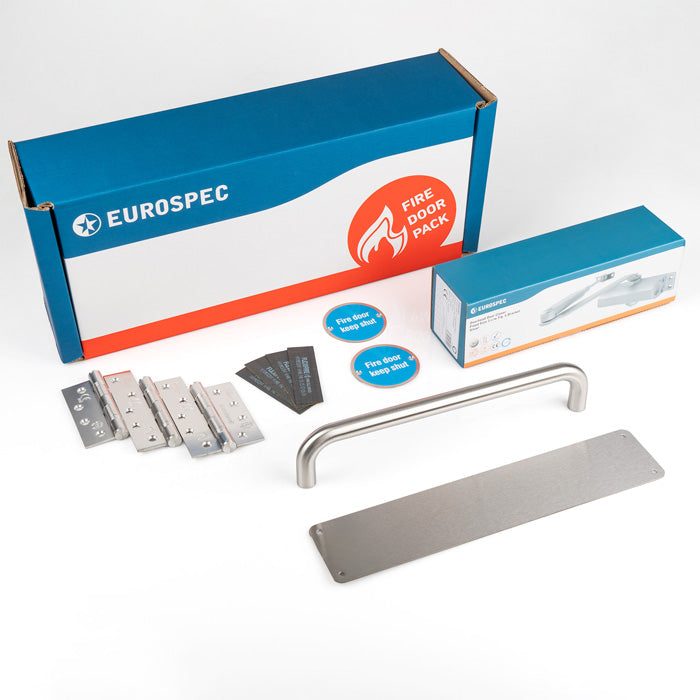 This image shows Eurospec - Residential Fire Door Pack - Push/Pull - Silver - fdpr2 available from T.H. Wiggans Ironmongery in Kendal.