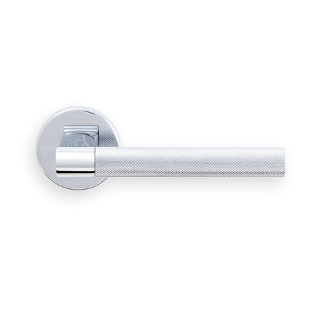 This image shows Manital - hey rete lever handle on threaded round rose cro (polished chrome) - polished chrome - hn5cp available from T.H. Wiggans Ironmongery in Kendal.