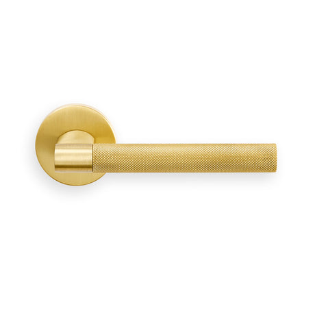 This image shows Manital - hey rete lever handle on threaded round rose osa (satin brass) - satin brass - hn5sb available from T.H. Wiggans Ironmongery in Kendal.