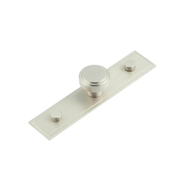 This is an image showing the Frelan - Cropley Cupboard Knobs 30mm Stepped Backplate Satin Nickel available to order from T.H. Wiggans Ironmongery in Kendal