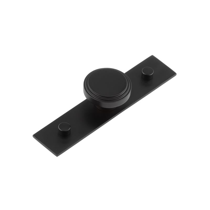 This is an image showing the Frelan - Cropley Cupboard Knobs 40mm Plain Backplate Black available to order from T.H. Wiggans Ironmongery in Kendal