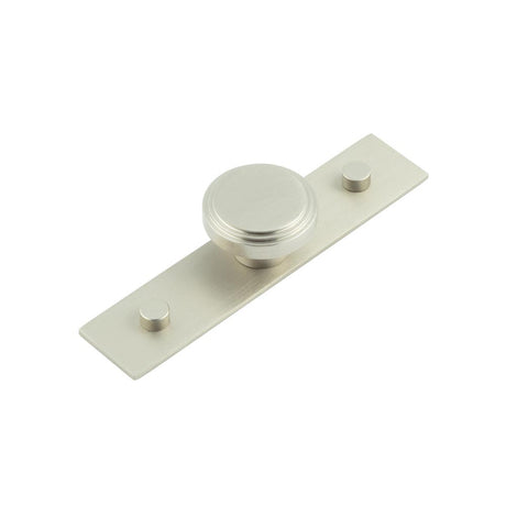 This is an image showing the Frelan - Cropley Cupboard Knobs 40mm Plain Backplate Satin Nickel available to order from T.H. Wiggans Ironmongery in Kendal