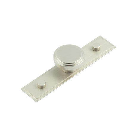 This is an image showing the Frelan - Cropley Cupboard Knobs 40mm Stepped Backplate Satin Nickel available to order from T.H. Wiggans Ironmongery in Kendal