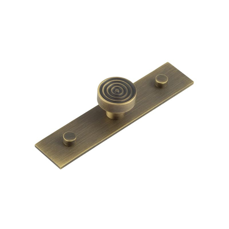 This is an image showing the Frelan - Murray Cupboard Knobs 30mm Plain Backplate Antique Brass available to order from T.H. Wiggans Ironmongery in Kendal