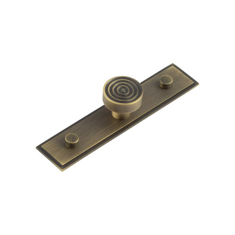 This is an image showing the Frelan - Murray Cupboard Knobs 30mm Stepped Backplate Antique Brass available to order from T.H. Wiggans Ironmongery in Kendal