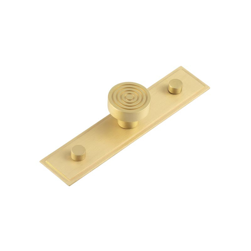 This is an image showing the Frelan - Murray Cupboard Knobs 30mm Stepped Backplate Satin Brass available to order from T.H. Wiggans Ironmongery in Kendal