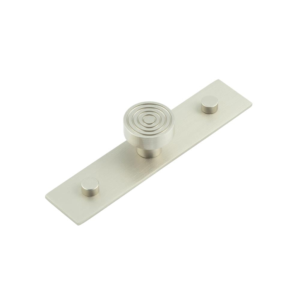 This is an image showing the Frelan - Murray Cupboard Knobs 30mm Plain Backplate Satin Nickel available to order from T.H. Wiggans Ironmongery in Kendal