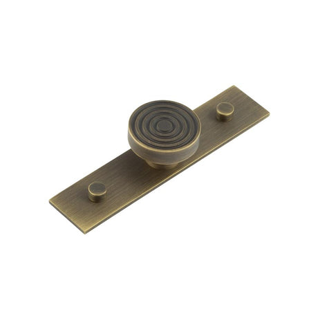 This is an image showing the Frelan - Murray Cupboard Knobs 40mm Plain Backplate Antique Brass available to order from T.H. Wiggans Ironmongery in Kendal