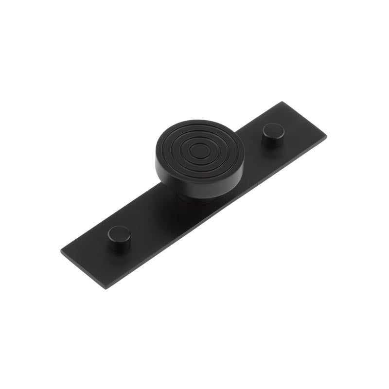 This is an image showing the Frelan - Murray Cupboard Knobs 40mm Plain Backplate Black available to order from T.H. Wiggans Ironmongery in Kendal