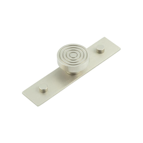 This is an image showing the Frelan - Murray Cupboard Knobs 40mm Plain Backplate Satin Nickel available to order from T.H. Wiggans Ironmongery in Kendal