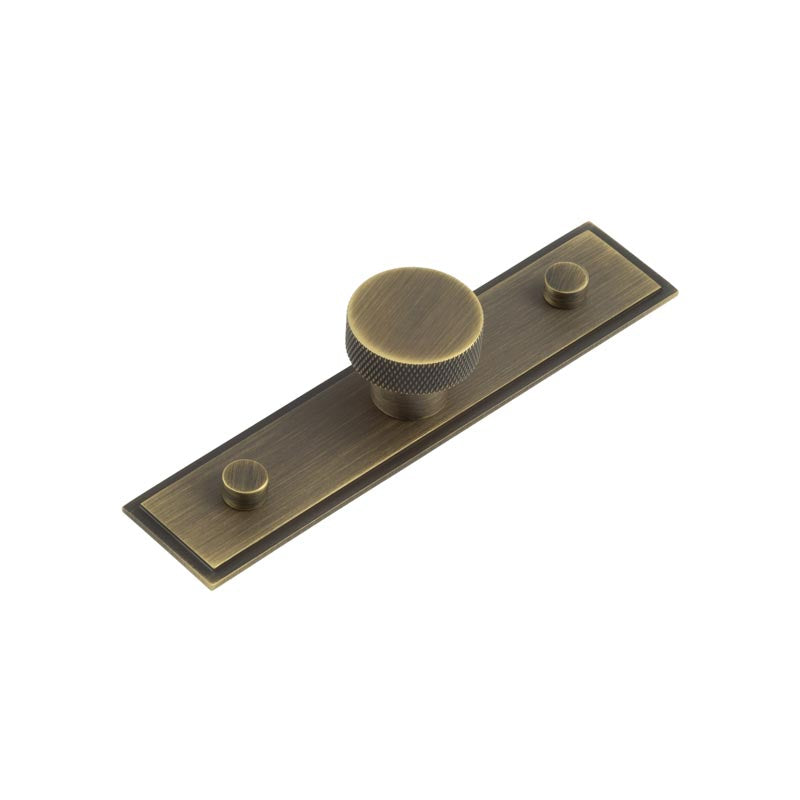 This is an image showing the Frelan - Wenlock Cupboard Knobs 30mm Stepped Backplate Antique Brass available to order from T.H. Wiggans Ironmongery in Kendal