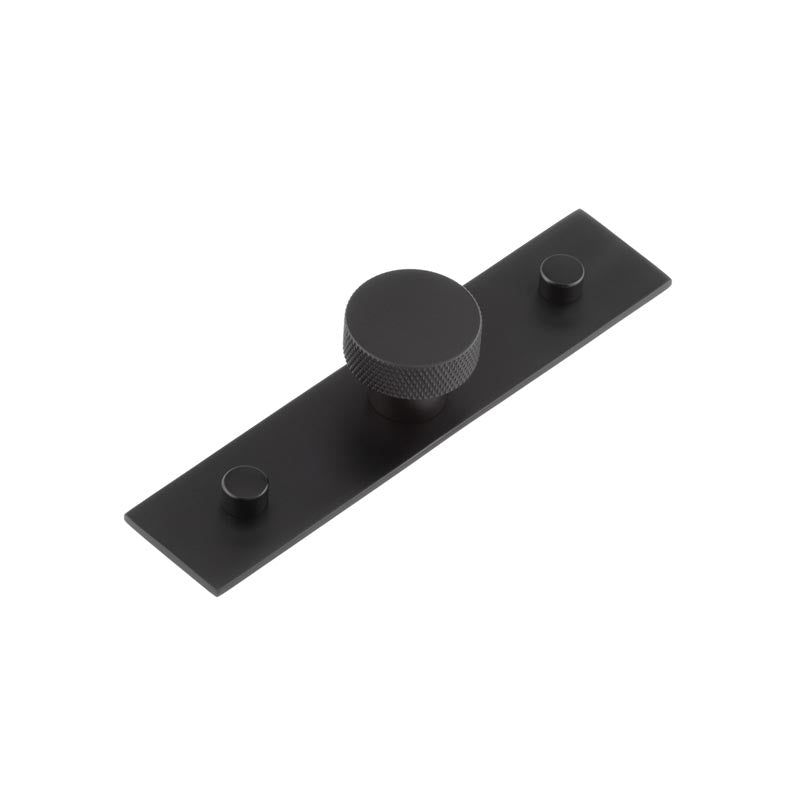 This is an image showing the Frelan - Wenlock Cupboard Knobs 30mm Plain Backplate Matt Black available to order from T.H. Wiggans Ironmongery in Kendal