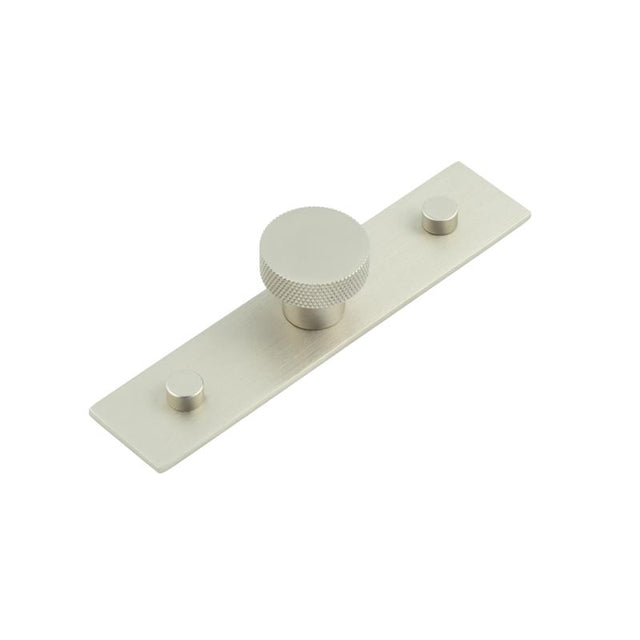 This is an image showing the Frelan - Wenlock Cupboard Knobs 30mm Plain Backplate Satin Nickel available to order from T.H. Wiggans Ironmongery in Kendal