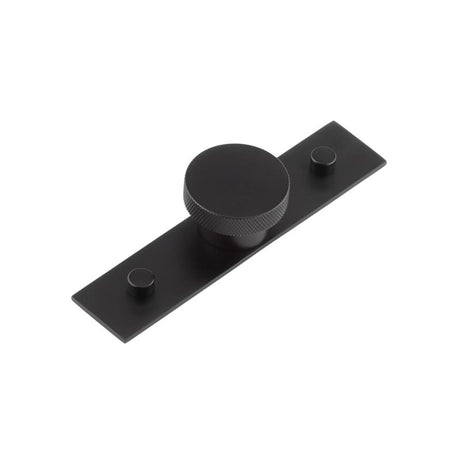 This is an image showing the Frelan - Wenlock Cupboard Knobs 40mm Plain Backplate Matt Black available to order from T.H. Wiggans Ironmongery in Kendal