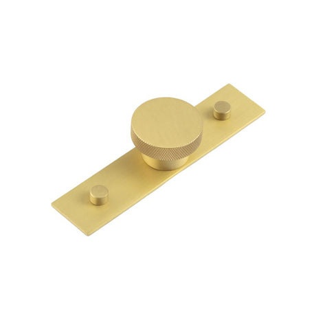 This is an image showing the Frelan - Wenlock Cupboard Knobs 40mm Plain Backplate Satin Brass available to order from T.H. Wiggans Ironmongery in Kendal