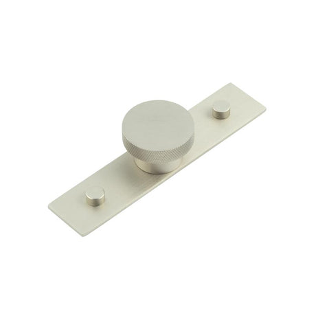 This is an image showing the Frelan - Wenlock Cupboard Knobs 40mm Plain Backplate Satin Nickel available to order from T.H. Wiggans Ironmongery in Kendal