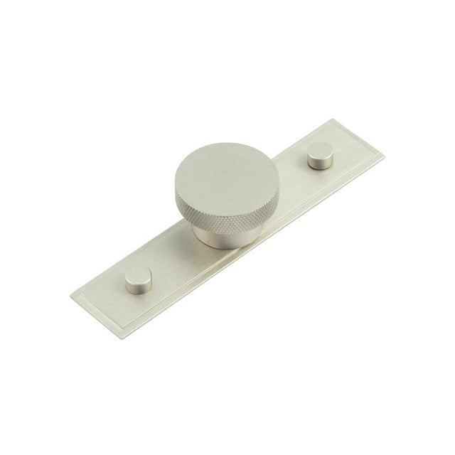 This is an image showing the Frelan - Wenlock Cupboard Knobs 40mm Stepped Backplate Satin Nickel available to order from T.H. Wiggans Ironmongery in Kendal